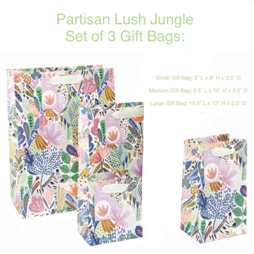 Partisan Lush Jungle Designer-Inspired Gift Bags with Gift Tag + Seal - Set of 3